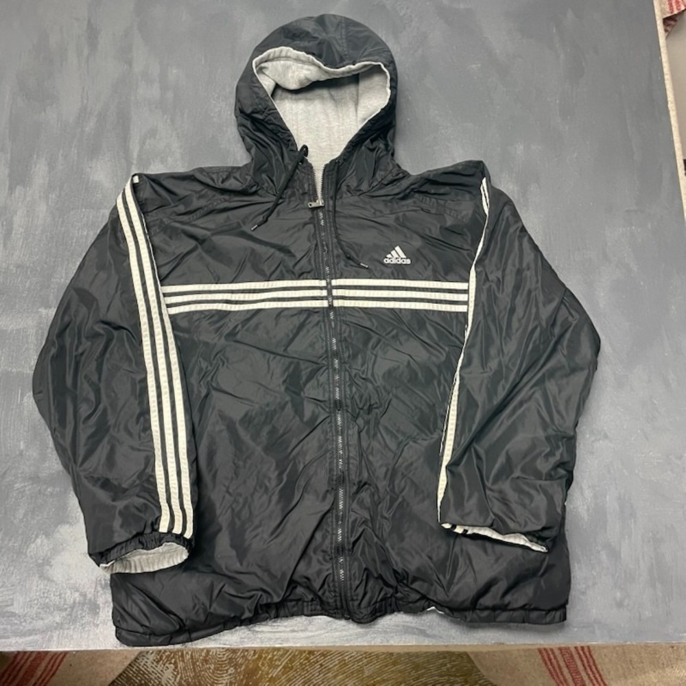 vintage Adidas reversible jacket mens XL black 1990s stripes logo‎